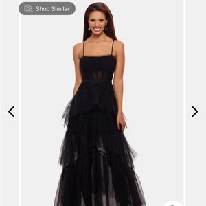 Betsy & Adam Black Long Mesh Corset Gown